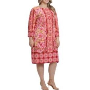 NWT London Times Red & Blue Paisley Print Long Sleeve Shift Dress Womens 14W